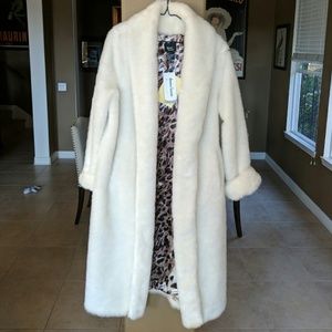 Dennis Basso Knee Length Faux Fur Coat